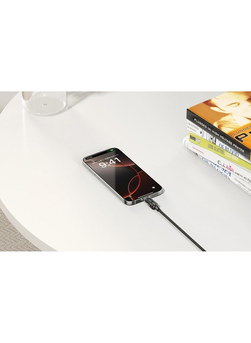 اى او سويت كابل iOsuite USB-C إلى USB-C شحن سريع 100 واط مع شاشة LED وميزة الإيقاف الذكي، نايلون مضفر ورأس من سبيكة الزنك بطول 1.2 متر – متوافق مع آيفون 17/16/15 وآيباد وماك بوك برو/آير وسامسونج جالاكسي وOnePlus وOppo وXiaomi وجميع أجهزة USB-C – أسود (DC57A) - Image 5